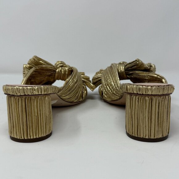 Loeffler Randall Emilia Knot Slide Sandal Women's 6 B Gold Kitten Heels Bow NWOB - Picture 6 of 11